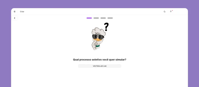 Tela da plataforma para escolher qual processo simular